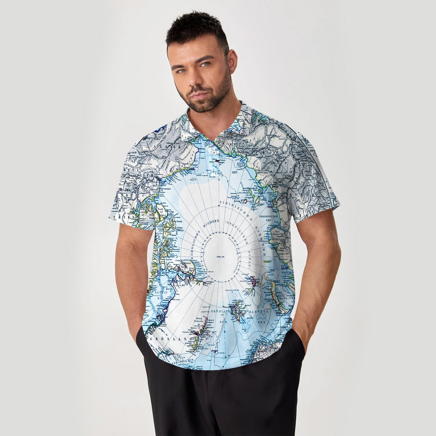 Blue Ancient World Map Polo Shirt For Men | Polo T-shirt | Men Short Sleeve Shirt